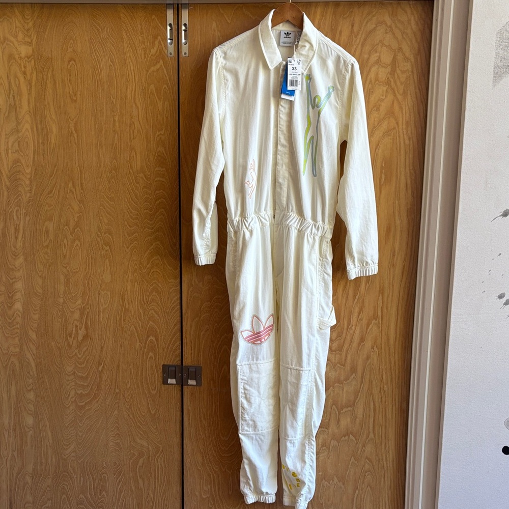 Adidas Cream Jumpsuit with Vibrant Details- Love United